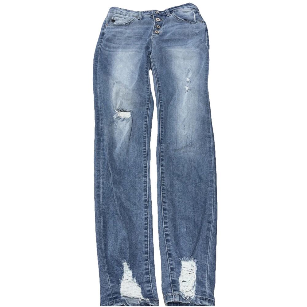 KanCan Size 4/27 Button Fly Distressed Skinny Jeans Medium Wash